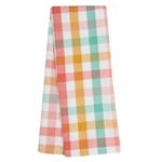 Dunroven House - Tea Towel - Tri-Color Plaid, Coral/Pumpkin/Teal