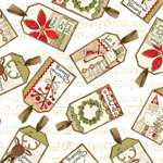 Benartex - Contempo - White Christmas - Tossed Tags, Cream