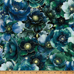 Hoffman California - Midnight Flora - Large Packed Flowers, Mallard