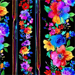 Timeless Treasures - Untamed Beauty - Bright Painted Florals 11^ Stripe, Black