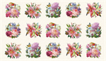 Elizabeth Studio - Hummingbird Bouquet - 24^ Panel of 15 Bouquets, Cream