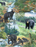 Wilmington Prints - A New Adventure - Roaming Black Bears , Green/Blue