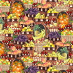 Blank Quilting - Fruit For Thought - Digital Fruits in Baskets, Brown