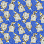 Henry Glass - Hydrangea Birdsong - Tossed Birdhouses, Blue
