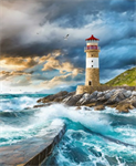 Henry Glass - Coastal Guardians - 36^ Lighthouse Panel, Blue/Multi