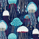 Michael Miller - Fanciful Sea Life - Jolly Jellyfish, Navy