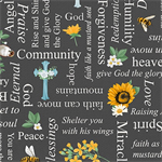 Blank Quilting - Love Never Fails - Words, Flowers, and Crosses, Charcoal