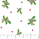 Northcott - Cardinal Christmas - Holly Sprigs, White