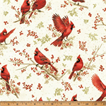 Hoffman California - Berries & Birch - Cardinals, Natural/Gold