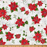 Hoffman California - Blooming Holidays - Red & White Poinsettias, Ice/Silver