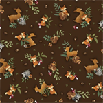 P & B Textiles - Fablewood - Tossed Creatures, Dark Brown