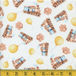 Mook Fabrics - Teddy Boy - Picnic Trains, White