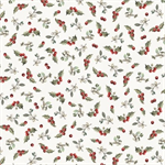 P & B Textiles - Winter Song - Tossed Holly & Berries, Light Silver