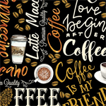 Benartex Kanvas - For The Love of Coffee - Fresh Brewed Words, Black