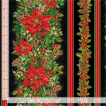 Timeless Treasures - Holiday - Poinsettia Border Stripe, Black