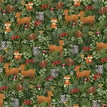 P & B Textiles - Fablewood - Woodland Creature Packed Allover, Green