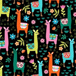 Michael Miller - Minky Prints - Painted Llamas, Black