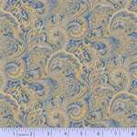 Marcus Fabric - Paisley Palette - Large Gold Paisleys, Blue