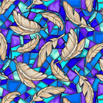 Quilting Treasures - Guardian Angel - Feathers on Stained Glass, Blue