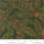 Moda - Merry Manor Metallic - Pine Cones, Evergreen