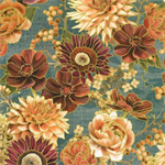 Robert Kaufman - Hello Fall - Large Flower Bouquet, Dusty Blue