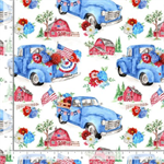 Timeless Treasures - Stars & Stripes - Patriotic Floral Truck, White