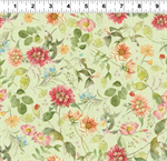 Clothworks - Hummingbird Days - Mixed Floral, Light Olive