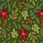 Blank Quilting - Holly Jolly Calico - Poinsettia Floral, Evergreen