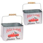 Christmas Tin Bucket - Red Truck Tin Bucket, Small