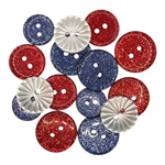 Buttons - Buttons Galore - Patriotic Glitter - Red White & Blue