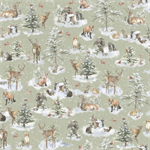 P & B Textiles - Woodland Whispers - Woodland Creatures Allover, Light Sage