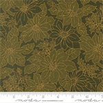 Moda - Merry Manor Metallic - Poinsettia Blooms Damask, Evergreen