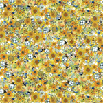 Clothworks - Sunflower Song - Floral Kaleidoscope, Gold