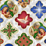 Quilting Treasures - A Star Above - Nativity Medallions, Light Gray