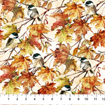 Northcott - Autumn Breeze - Birds on Leaves, Cream