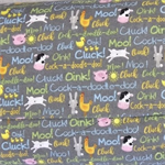 A.E. Nathan - 56/57^ Printed Dyed Flannel - Farm Words, Gray