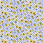 Clothworks - Sunflower Bouquets - Floral Check, Periwinkle